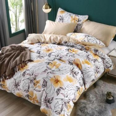 Imagem de Jogo De Cama Solteiro King Floral Amarelo Com Bege 6 Peças - Espaço Ca