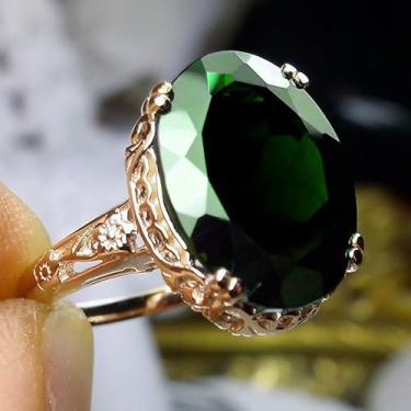 Imagem de Anéis de zircônia cúbica verde banhados a ouro para mulheres, bijuteria de strass para casamento, noivado, uso diário, Metal, Zircônia cúbica