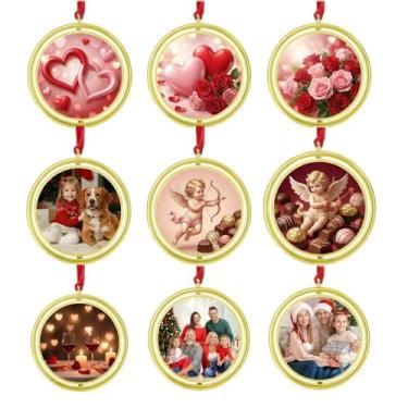 Imagem de 9 pingentes dourados de Natal bola de enfeite de plástico transparente moldura para decoração de árvore de Natal APO002GD-T