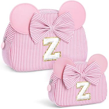 Imagem de QLOVEA Presentes de Natal para netos, bolsa de cosméticos inicial, bolsa de maquiagem de viagem, presentes de aniversário personalizados para crianças, rosa, Z