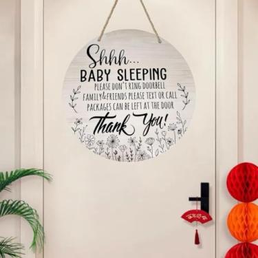 Imagem de Placa de dormir para bebê, não bata ou toque campainha, placa de madeira para porta de dormir para bebês Shhh decoração de casa