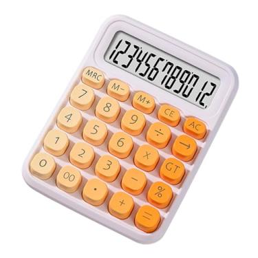 Imagem de Calculadora fofa Tela LCD grande de 12 dígitos Botão redondo grande gradiente colorido doce Calculadora de fonte de alimentação dupla adequada para escritório, escola, casa para (Laranja)
