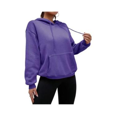 Imagem de Moletom Feminino De Cor Sólida Com Capuz E Bolsos, Casual, Streetwear,