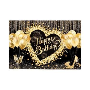 Imagem de Fundo De Festa De Aniversário Adulto Preto E Dourado Com Balões Brilha
