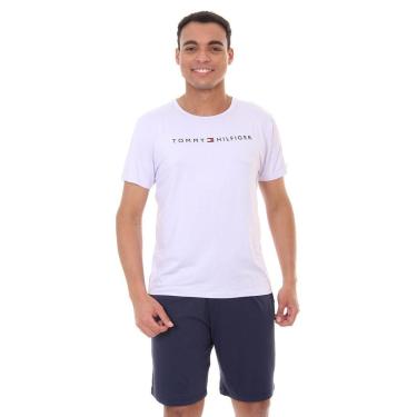 Imagem de Pijama Tommy Hilfiger Masculino Manga Curta Short Essentials Set Branco/Marinho-Masculino