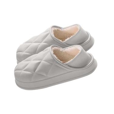 Imagem de Pantufas masculinas de inverno com bico fechado, forro de lã, casual, para uso interno e externo, Cinza, 36