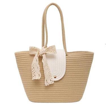 Imagem de Bolsa de Praia Com Fecho Verão Piscina Sacola Grande Palha Resistente Premium (marrom)