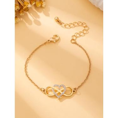 Imagem de Pulseira feminina, pulseira simples em formato de coração infinito, adequada para uso diário e como presente para mães e namoradas, dourada