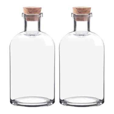 Imagem de CHALEEMANG 2 peças de garrafa decorativa de vidro transparente de 250 ml com rolha de cortiça, peça central floral estilo vintage para artesanato, decoração faça você mesmo, lembrancinhas de festa