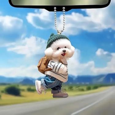 Imagem de 1 pingente de chaveiro fofo para pendurar, acessórios de pendurar para decoração de espelho retrovisor de carro, para mulheres e homens (filhote de cachorro listrado)