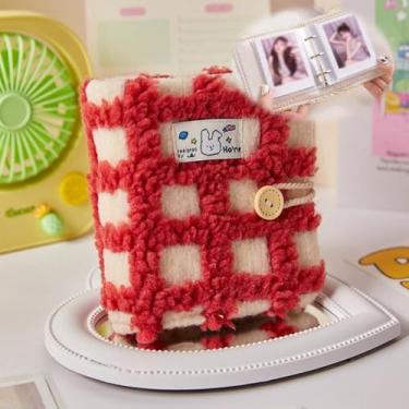 Imagem de Álbum de livros de armazenamento de cartões pequeno de grade de pelúcia, capa de PVC, álbum pequeno portátil, fichário de cartão de foto brilhante, suporte de adesivo removível, livro de fotos para