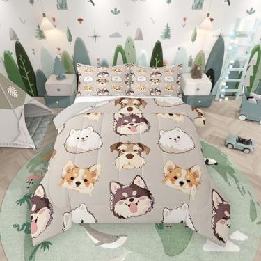 Imagem de jejeloiu Conjunto de edredom fofo para todas as estações, desenho animado, filhote de estimação, com 1 fronha, adorável microfibra para crianças, solteiro, decoração de quarto, edredom respirável
