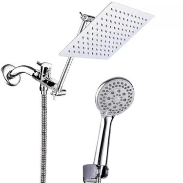 Imagem de Chuveiro E Ducha Manual De Parede Com Desviador Kit Completo (Prateado Quadrado)