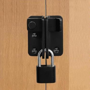 Imagem de 1 conjunto de trava de porta de celeiro, trava de porta de celeiro, travas de bloqueio de aço inoxidável para armário de janela de celeiro portas de garagem de quintal (preto, 4,5 x 4 cm)