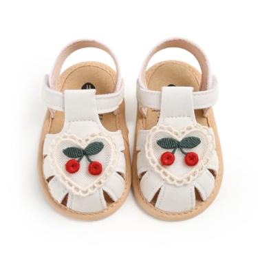 Imagem de GDSDYM Sandálias de verão para bebês meninas com laço de flor, sola macia, sapatos rasteirinhos, para recém-nascidos, primeiros andadores, berço, 06 Branco, 12-18 Months Toddler