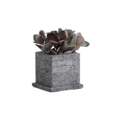 Imagem de Vaso de flores, plantador de cimento, simples, criativo, suculenta, verde, quadrado, pequeno, perfurado, respirável, com bandeja, vaso de cimento personalizado (cinza, GG)