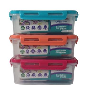 Imagem de Kit com 3 Potes de Plástico 500ml, Tampa com 4 Travas, Livre de BPA, para Micro-ondas e Freezer