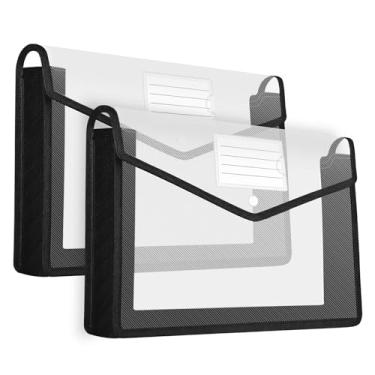 Imagem de HOUYEE Pacote com 2 pastas de arquivo expansíveis de plástico, suporte organizador de pasta de arquivo envelope com fecho de pressão, carteira expansível de grande capacidade, tamanho carta/documentos