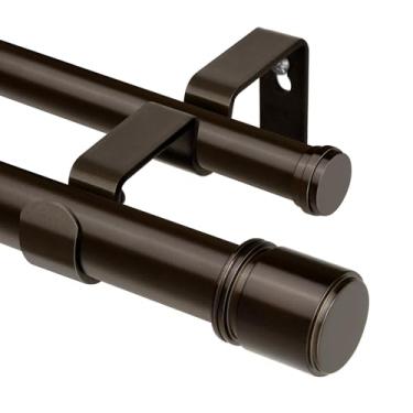 Imagem de Varão de cortina duplo de 350 a 495 cm, HOTOZON varões de cortina duplos resistentes de 2,5 cm para janelas de 3,2 a 4,8 m, varão de cortina telescópica com acabamentos simples, bronze