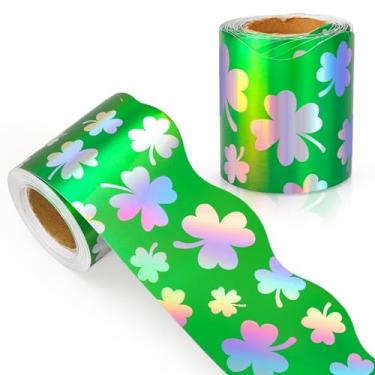 Imagem de AnyDesign Quadro de avisos do trevo do dia de São Patrício de 32,8 m com borda holográfica trevo verde recortado para decoração de parede de festa irlandesa em casa e sala de aula