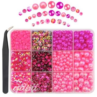 Imagem de Strass de resina de 3 mm, 4 mm, 5 mm e pérolas planas de 6 mm e 8 mm para artesanato deslumbrante, tamanhos mistos para unhas, copos, garrafas, artesanato, sapatos, telefones