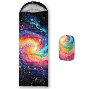 Imagem de lneffble Saco de dormir com estampa de galáxia, adequado para crianças, meninos e meninas, portátil, impermeável, compacto e leve, ótimo para acampamento ao ar livre, mochila e caminhada