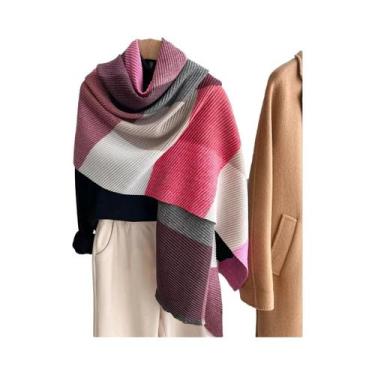 Imagem de Cachecol Feminino Oversized Color-Block Com Drapeado, Quente Para Prim