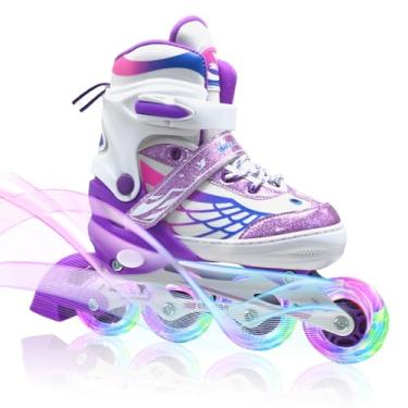 Imagem de Patins em linha para meninas e meninos, patins ajustáveis de 4 tamanhos para crianças com rodas totalmente iluminadas e jovens de 12 a 14 anos, patins para iniciantes para adolescentes
