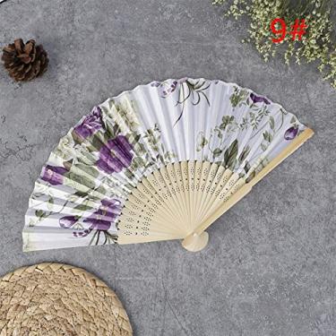Imagem de Ventilador de mão dobrável para, ventiladores dobráveis, 1 peça retro chinês japonês seda ventilador dobrável ornamentos decoração de casa pintura floral fãs de mão ventilador decorativo festa dança
