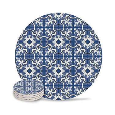 Imagem de Jogo americano xadrez conjunto de porta-copos de cerâmica (cor: 4 peças)