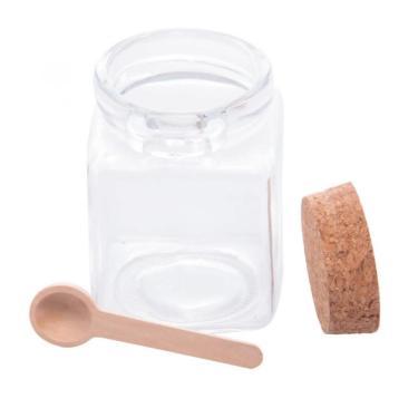 Imagem de Pote Porta Tempero Vidro e Colher Tampa Rolha 310ml - Lyor