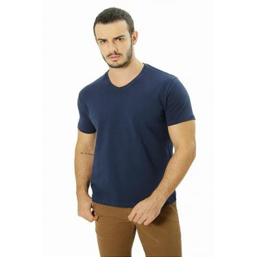 Imagem de Camiseta Masculina Básica Cotton Azul Marinho Gola V