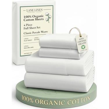 Imagem de LANE LINEN Conjunto de lençóis 100% algodão orgânico, 4 peças, percal puro, roupa de cama macia, respirável, cabe em colchões de até 38 cm de profundidade - cinza glacial