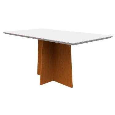 Imagem de Mesa De Jantar Tampo Vidro Angra 160 Cm Off White Base Ypê