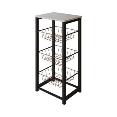 Imagem de Fruteira De Chão Cozinha Desmontada Aço Preto Cesto Cobre Tampo Branco Madri - Cor: Preto