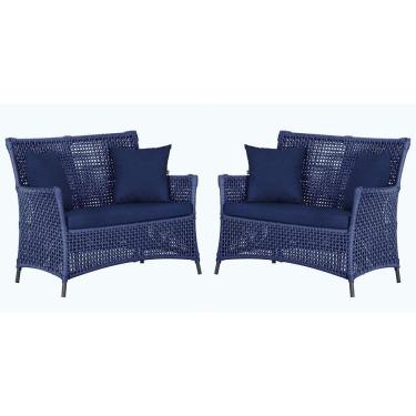 Imagem de 2 Sofás área Externa Igapó Alumínio Preta Corda Náutica E10 Azul