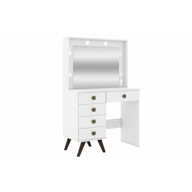 Imagem de Penteadeira MSM 437 c/ 5 Gavetas e Espelho Branco - Movelbento