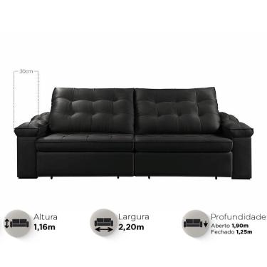 Imagem de Sofá Retrátil Reclinável Houston 2,2m csr Studio Veludo Preto