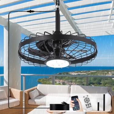 Imagem de BvenuBigLite Ventilador de teto externo com luzes: Ventilador de teto plug-in impermeável de 50,8 cm com aplicativo inteligente de controle remoto - Ventiladores suspensos com gaiola de gazebo para