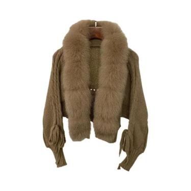 Imagem de Casaco De Tricô Feminino De Inverno Com Pele De Raposa Real, Jaqueta C