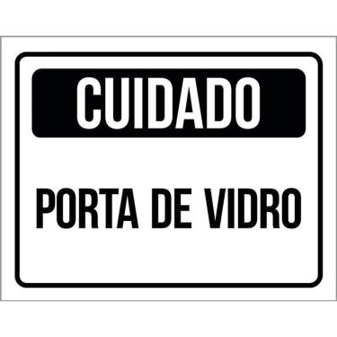 Imagem de Kit 5 Placa Acm Cuidado Porta De Vidro Preta 18X23