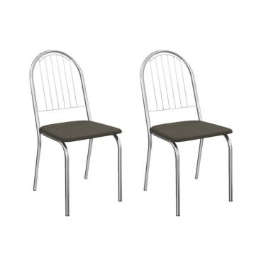 Imagem de Cadeira De Cozinha Noruega 2c077cr Aço Kit 2 Un Cromado-suede Escuro - Kappesberg
