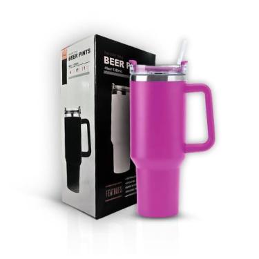Imagem de Copo Térmico Grande 1200 Ml Canudo Inox Rosa Pink - BeerPintz