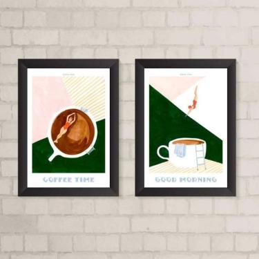 Imagem de Kit 2 Quadros Café 33x24cm - Vidro e Moldura Preta