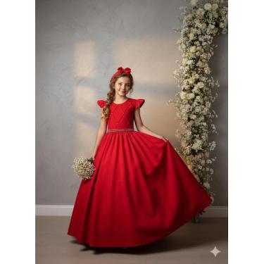 Imagem de Vestido Longo Ysa Kids Ariane Vermelho para Festas e Eventos, Vermelho
