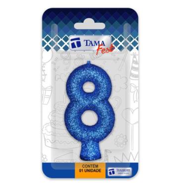 Imagem de Vela de aniversário Número azul Nº 8 com 10 un. - TAMAROZZI EMBALAGENS