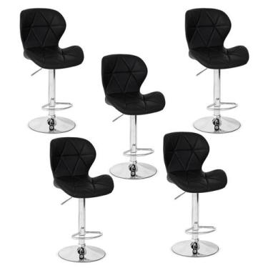 Imagem de Conjunto 05 Banquetas Slim Material Ecológico Regulagem de Altura - Pr