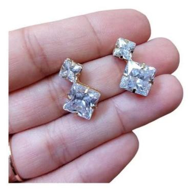 Imagem de Brinco Noiva Festa Pedra Zirconia Quadrado Folheado Ouro 18K - De Cast