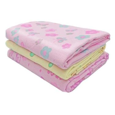 Imagem de Kit 3 Cueiros Bebê Manta Flanelado Estampado 80X60 Feminino - Dugu