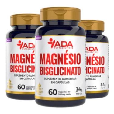 Imagem de Kit 3 Magnésio Bisglicinato puro 180 Cápsulas Concentração Suplemento 